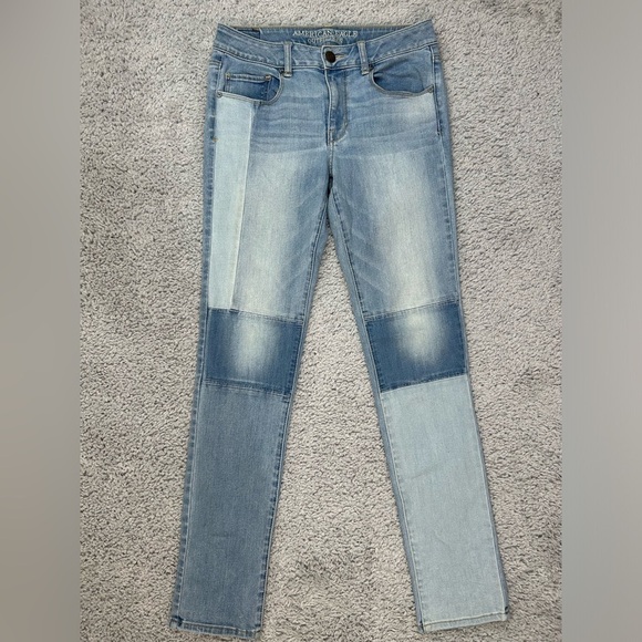 American Eagle Jeans Womens 6 Patchwork Design Denim Skinny Party Concert Event - Picture 1 of 5